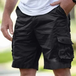 Hot OUKU Men's Cargo Shorts Shorts Casual Shorts Multi Pocket Straight Leg Plain Comfort Soft Knee Length Outdoor Casual Daily Fashion Streetwear Black Navy Blue Micro-elastic