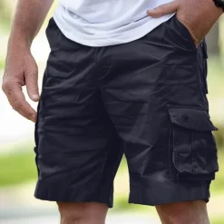 Hot OUKU Men's Cargo Shorts Shorts Casual Shorts Multi Pocket Straight Leg Plain Comfort Soft Knee Length Outdoor Casual Daily Fashion Streetwear Black Navy Blue Micro-elastic