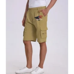 Clearance OUKU Men's Cargo Shorts Shorts Summer Shorts Drawstring Elastic Waist Multi Pocket Eagle National Flag Comfort Wearable Knee Length Outdoor Sport Daily Fashion Casual Black Navy Blue