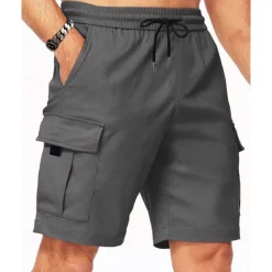 Online OUKU Men's Cargo Shorts Shorts Summer Shorts Drawstring Elastic Waist Multi Pocket Plain Comfort Wearable Knee Length Outdoor Sport Daily Fashion Casual Black Khaki