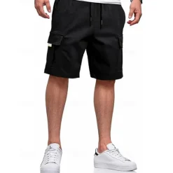 Online OUKU Men's Cargo Shorts Shorts Summer Shorts Drawstring Elastic Waist Multi Pocket Plain Comfort Wearable Knee Length Outdoor Sport Daily Fashion Casual Black Khaki