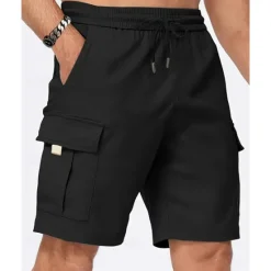 Online OUKU Men's Cargo Shorts Shorts Summer Shorts Drawstring Elastic Waist Multi Pocket Plain Comfort Wearable Knee Length Outdoor Sport Daily Fashion Casual Black Khaki