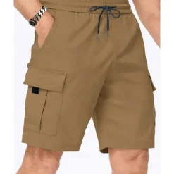 Online OUKU Men's Cargo Shorts Shorts Summer Shorts Drawstring Elastic Waist Multi Pocket Plain Comfort Wearable Knee Length Outdoor Sport Daily Fashion Casual Black Khaki