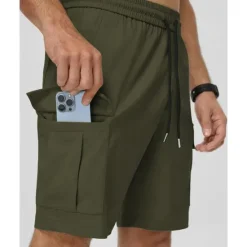 Online OUKU Men's Cargo Shorts Shorts Summer Shorts Drawstring Elastic Waist Multi Pocket Plain Comfort Wearable Knee Length Outdoor Sport Daily Fashion Casual Black Khaki