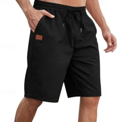 Outlet OUKU Men's Cargo Shorts Shorts Summer Shorts Work Shorts Drawstring Elastic Waist Plain Comfort Wearable Knee Length Outdoor Sport Daily Fashion Casual Black White