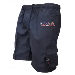 New OUKU Men's Cargo Shorts Shorts Summer Shorts Drawstring Elastic Waist Multi Pocket USA Flag Comfort Wearable Knee Length Outdoor Sport Daily Fashion Casual Black Navy Blue