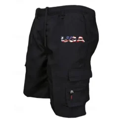 New OUKU Men's Cargo Shorts Shorts Summer Shorts Drawstring Elastic Waist Multi Pocket USA Flag Comfort Wearable Knee Length Outdoor Sport Daily Fashion Casual Black Navy Blue