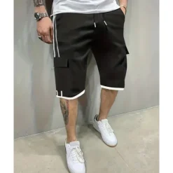 OUKU Men's Cargo Shorts Shorts Drawstring Elastic Waist Multi Pocket Color Block Wearable Short Outdoor Daily Going out Fashion Classic Black Khaki