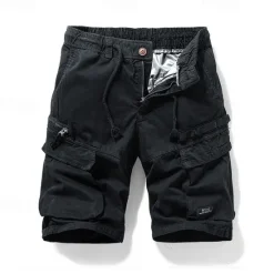 Hot OUKU Men's Cargo Shorts Shorts Summer Shorts Drawstring Elastic Waist Multi Pocket Plain Comfort Wearable Knee Length Outdoor Sport Daily Fashion Casual Black Khaki