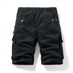 Hot OUKU Men's Cargo Shorts Shorts Summer Shorts Drawstring Elastic Waist Multi Pocket Plain Comfort Wearable Knee Length Outdoor Sport Daily Fashion Casual Black Khaki