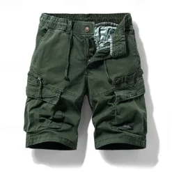 Hot OUKU Men's Cargo Shorts Shorts Summer Shorts Drawstring Elastic Waist Multi Pocket Plain Comfort Wearable Knee Length Outdoor Sport Daily Fashion Casual Black Khaki
