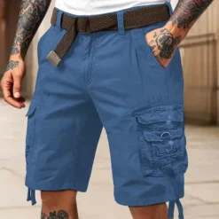 Best OUKU Men's Cargo Shorts Shorts Summer Shorts Multi Pocket Flap Pocket Plain Comfort Wearable Knee Length Outdoor Sport Daily Fashion Casual Black Red Blue