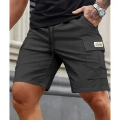 OUKU Men's Cargo Shorts Shorts Summer Shorts Drawstring Elastic Waist Multi Pocket Plain Comfort Wearable Short Outdoor Sport Daily Fashion Casual Black Khaki