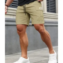 OUKU Men's Cargo Shorts Shorts Summer Shorts Drawstring Elastic Waist Multi Pocket Plain Comfort Wearable Short Outdoor Sport Daily Fashion Casual Black Khaki
