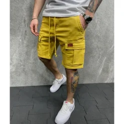 Sale OUKU Men's Cargo Shorts Shorts Work Shorts Multi Pocket Plain Wearable Short Outdoor Daily Going out Fashion Classic Black Yellow