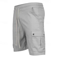 New OUKU Men's Cargo Shorts Shorts Linen Shorts Summer Shorts Beach Shorts Drawstring Elastic Waist Multi Pocket Plain Comfort Breathable Knee Length Outdoor Daily Going out Fashion Classic Style Black Sky