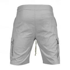 New OUKU Men's Cargo Shorts Shorts Linen Shorts Summer Shorts Beach Shorts Drawstring Elastic Waist Multi Pocket Plain Comfort Breathable Knee Length Outdoor Daily Going out Fashion Classic Style Black Sky