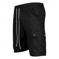 New OUKU Men's Cargo Shorts Shorts Linen Shorts Summer Shorts Beach Shorts Drawstring Elastic Waist Multi Pocket Plain Comfort Breathable Knee Length Outdoor Daily Going out Fashion Classic Style Black Sky