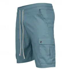 New OUKU Men's Cargo Shorts Shorts Linen Shorts Summer Shorts Beach Shorts Drawstring Elastic Waist Multi Pocket Plain Comfort Breathable Knee Length Outdoor Daily Going out Fashion Classic Style Black Sky