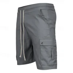 New OUKU Men's Cargo Shorts Shorts Linen Shorts Summer Shorts Beach Shorts Drawstring Elastic Waist Multi Pocket Plain Comfort Breathable Knee Length Outdoor Daily Going out Fashion Classic Style Black Sky