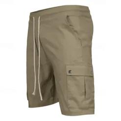 New OUKU Men's Cargo Shorts Shorts Linen Shorts Summer Shorts Beach Shorts Drawstring Elastic Waist Multi Pocket Plain Comfort Breathable Knee Length Outdoor Daily Going out Fashion Classic Style Black Sky