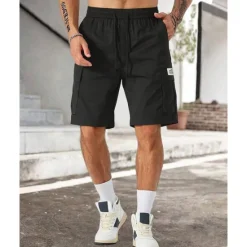 OUKU Men's Cargo Shorts Shorts Summer Shorts Drawstring Elastic Waist Multi Pocket Plain Comfort Wearable Knee Length Outdoor Sport Daily Fashion Casual Black Khaki