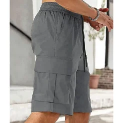 OUKU Men's Cargo Shorts Shorts Summer Shorts Drawstring Elastic Waist Multi Pocket Plain Comfort Wearable Knee Length Outdoor Sport Daily Fashion Casual Black Khaki