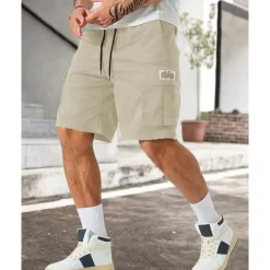 OUKU Men's Cargo Shorts Shorts Summer Shorts Drawstring Elastic Waist Multi Pocket Plain Comfort Wearable Knee Length Outdoor Sport Daily Fashion Casual Black Khaki