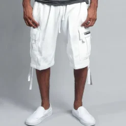 Sale OUKU Men's Cargo Shorts Shorts Pocket Drawstring Elastic Waist Plain Comfort Breathable Knee Length Outdoor Vacation Sport Casual Black White