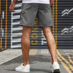 OUKU Men's Cargo Shorts Shorts Summer Shorts Drawstring Elastic Waist Multi Pocket Plain Comfort Wearable Short Outdoor Sport Daily Fashion Casual Black Khaki