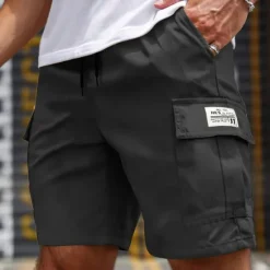OUKU Men's Cargo Shorts Shorts Summer Shorts Drawstring Elastic Waist Multi Pocket Plain Comfort Wearable Short Outdoor Sport Daily Fashion Casual Black Khaki