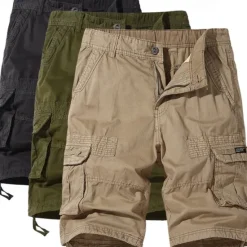 Best OUKU Men's Cargo Shorts Shorts Work Shorts Button Multi Pocket Plain Wearable Short Outdoor Daily Going out Cotton Blend Fashion Classic Black Dark Green
