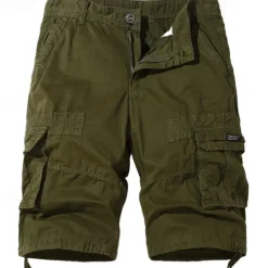 Best OUKU Men's Cargo Shorts Shorts Work Shorts Button Multi Pocket Plain Wearable Short Outdoor Daily Going out Cotton Blend Fashion Classic Black Dark Green