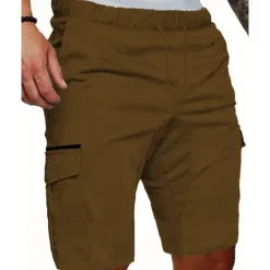 Online OUKU Men's Cargo Shorts Shorts Summer Shorts Drawstring Elastic Waist Multi Pocket Plain Comfort Wearable Knee Length Outdoor Sport Daily Fashion Casual Black White