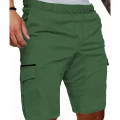 Online OUKU Men's Cargo Shorts Shorts Summer Shorts Drawstring Elastic Waist Multi Pocket Plain Comfort Wearable Knee Length Outdoor Sport Daily Fashion Casual Black White