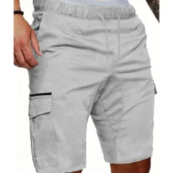 Online OUKU Men's Cargo Shorts Shorts Summer Shorts Drawstring Elastic Waist Multi Pocket Plain Comfort Wearable Knee Length Outdoor Sport Daily Fashion Casual Black White