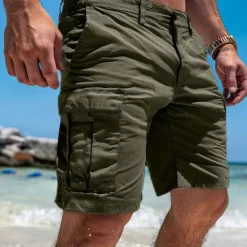 Discount OUKU Men's Cargo Shorts Shorts Bermuda shorts Multi Pocket Straight Leg Plain Comfort Soft Knee Length Casual Holiday Beach Fashion Streetwear Black Green Micro-elastic