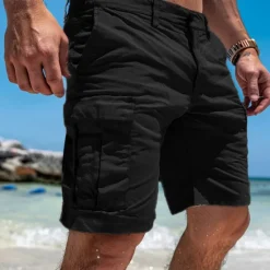 Discount OUKU Men's Cargo Shorts Shorts Bermuda shorts Multi Pocket Straight Leg Plain Comfort Soft Knee Length Casual Holiday Beach Fashion Streetwear Black Green Micro-elastic
