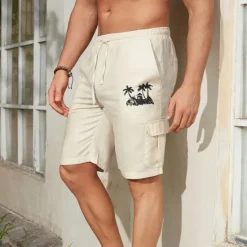 OUKU Men's Cargo Shorts Summer Shorts Drawstring Elastic Waist Print Coconut Tree Graphic Prints Breathable Soft Short Casual Daily Holiday Streetwear Khaki