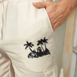 OUKU Men's Cargo Shorts Summer Shorts Drawstring Elastic Waist Print Coconut Tree Graphic Prints Breathable Soft Short Casual Daily Holiday Streetwear Khaki