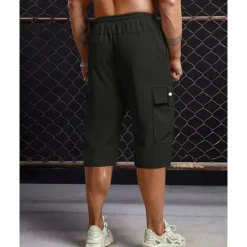 Hot OUKU Men's Cargo Shorts Summer Shorts Capri shorts Drawstring Elastic Waist Multi Pocket Plain Comfort Wearable Calf-Length Outdoor Sport Daily Fashion Casual Black Khaki