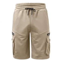 Best OUKU Men's Cargo Shorts Sweat Shorts Bermuda shorts Drawstring Elastic Waist Multi Pocket Plain Comfort Soft Short Outdoor Home Daily Casual / Sporty Athleisure Black White Micro-elastic