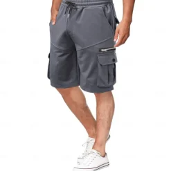 Best OUKU Men's Cargo Shorts Sweat Shorts Bermuda shorts Drawstring Elastic Waist Multi Pocket Plain Comfort Soft Short Outdoor Home Daily Casual / Sporty Athleisure Black White Micro-elastic