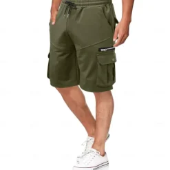 Best OUKU Men's Cargo Shorts Sweat Shorts Bermuda shorts Drawstring Elastic Waist Multi Pocket Plain Comfort Soft Short Outdoor Home Daily Casual / Sporty Athleisure Black White Micro-elastic