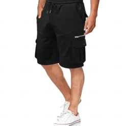 Best OUKU Men's Cargo Shorts Sweat Shorts Bermuda shorts Drawstring Elastic Waist Multi Pocket Plain Comfort Soft Short Outdoor Home Daily Casual / Sporty Athleisure Black White Micro-elastic