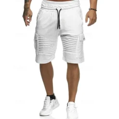 Clearance OUKU Men's Cargo Shorts Sweat Shorts Shorts Bermuda shorts Elastic Waist Multi Pocket Pleats Plain Comfort Sports Knee Length Outdoor Daily Fashion Streetwear Black White Micro-elastic