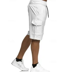 Clearance OUKU Men's Cargo Shorts Sweat Shorts Shorts Bermuda shorts Elastic Waist Multi Pocket Pleats Plain Comfort Sports Knee Length Outdoor Daily Fashion Streetwear Black White Micro-elastic