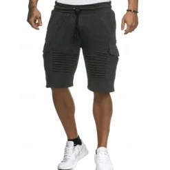Clearance OUKU Men's Cargo Shorts Sweat Shorts Shorts Bermuda shorts Elastic Waist Multi Pocket Pleats Plain Comfort Sports Knee Length Outdoor Daily Fashion Streetwear Black White Micro-elastic