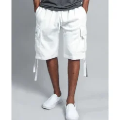 OUKU Men's Cargo Shorts Sweat Shorts Shorts Bermuda shorts Drawstring Elastic Waist Multi Pocket Plain Comfort Sports Knee Length Yoga Daily Fashion Streetwear Black White Micro-elastic