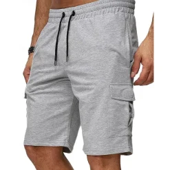 Clearance OUKU Men's Cargo Shorts Sweat Shorts Shorts Bermuda shorts Drawstring Elastic Waist Multi Pocket Plain Comfort Knee Length Outdoor Casual Daily Fashion Streetwear Black Light Grey Micro-elastic